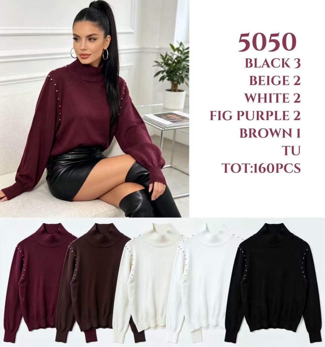 Turtleneck Sweater with Studs