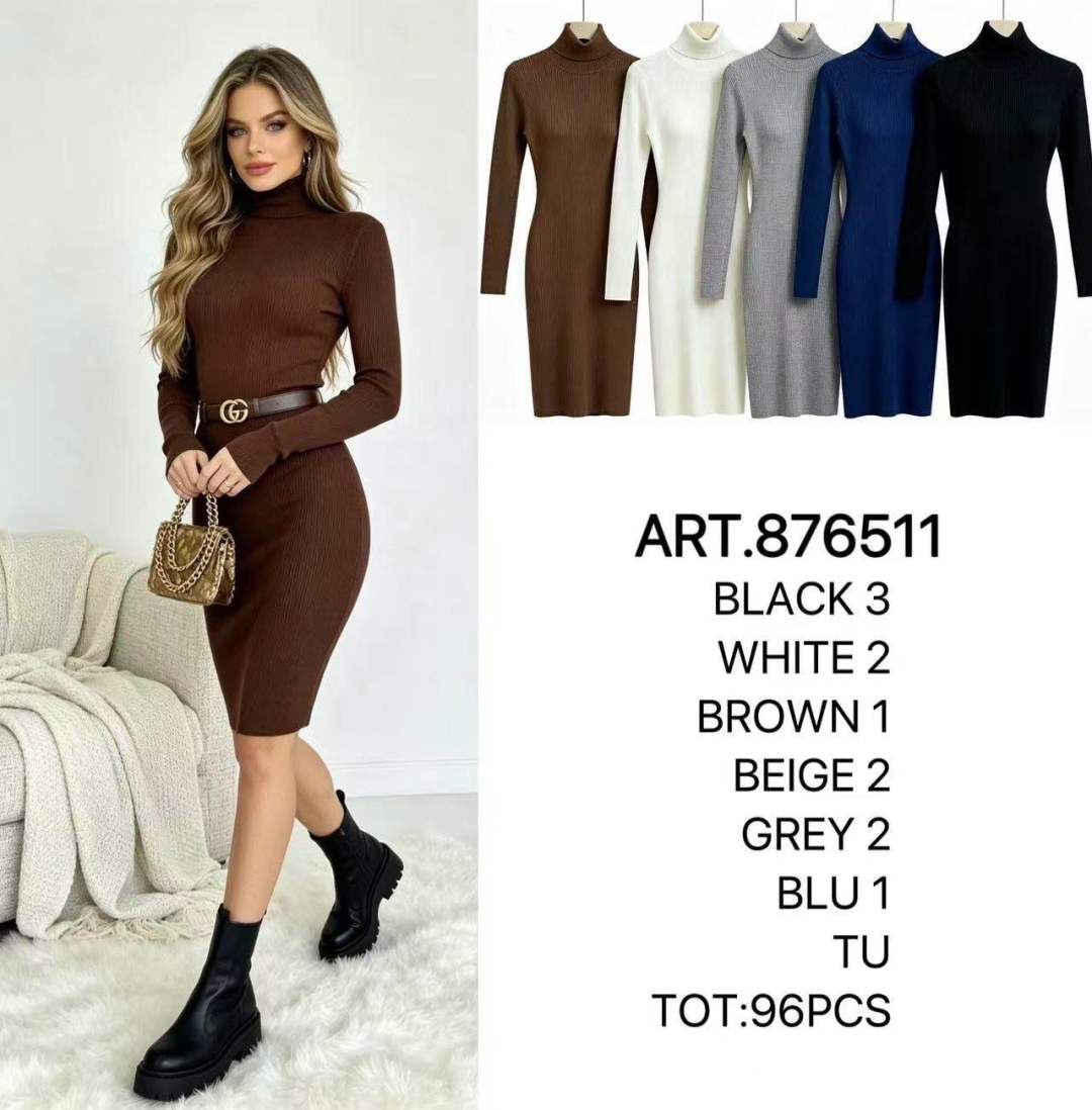 Ribbed Turtleneck Knit Dress