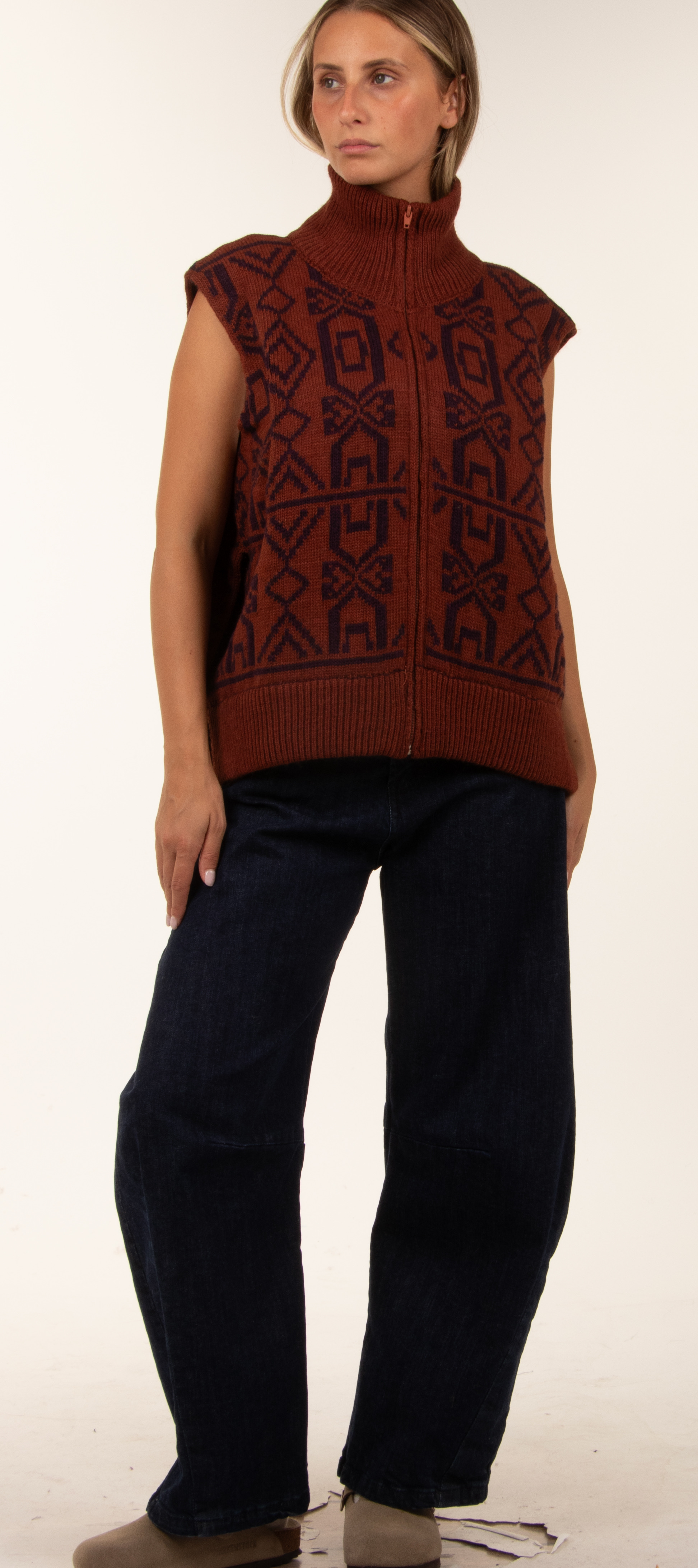 Oversize Sleeveless Vest with Funnel Neck