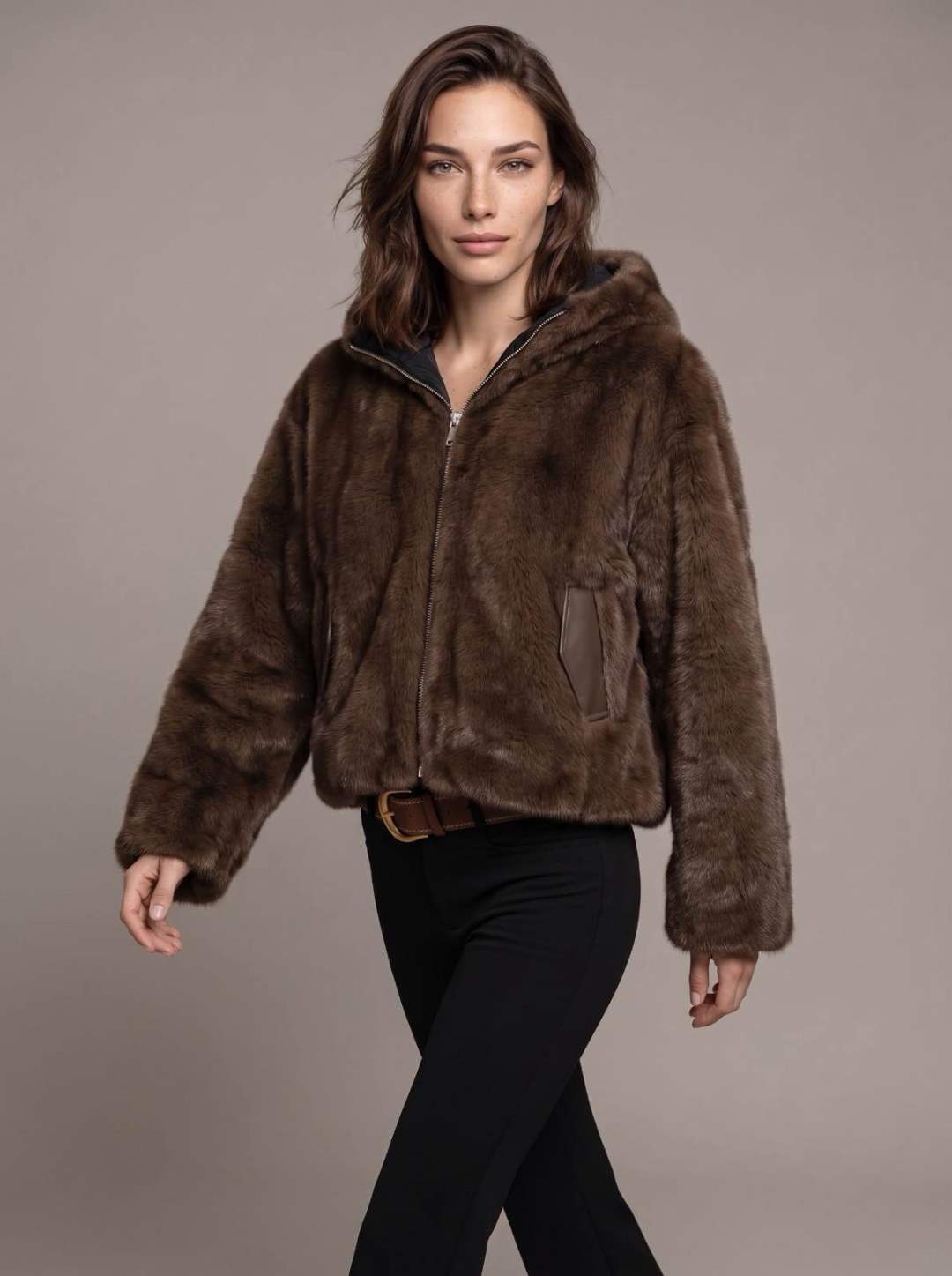 Hooded Faux-Fur Jacket