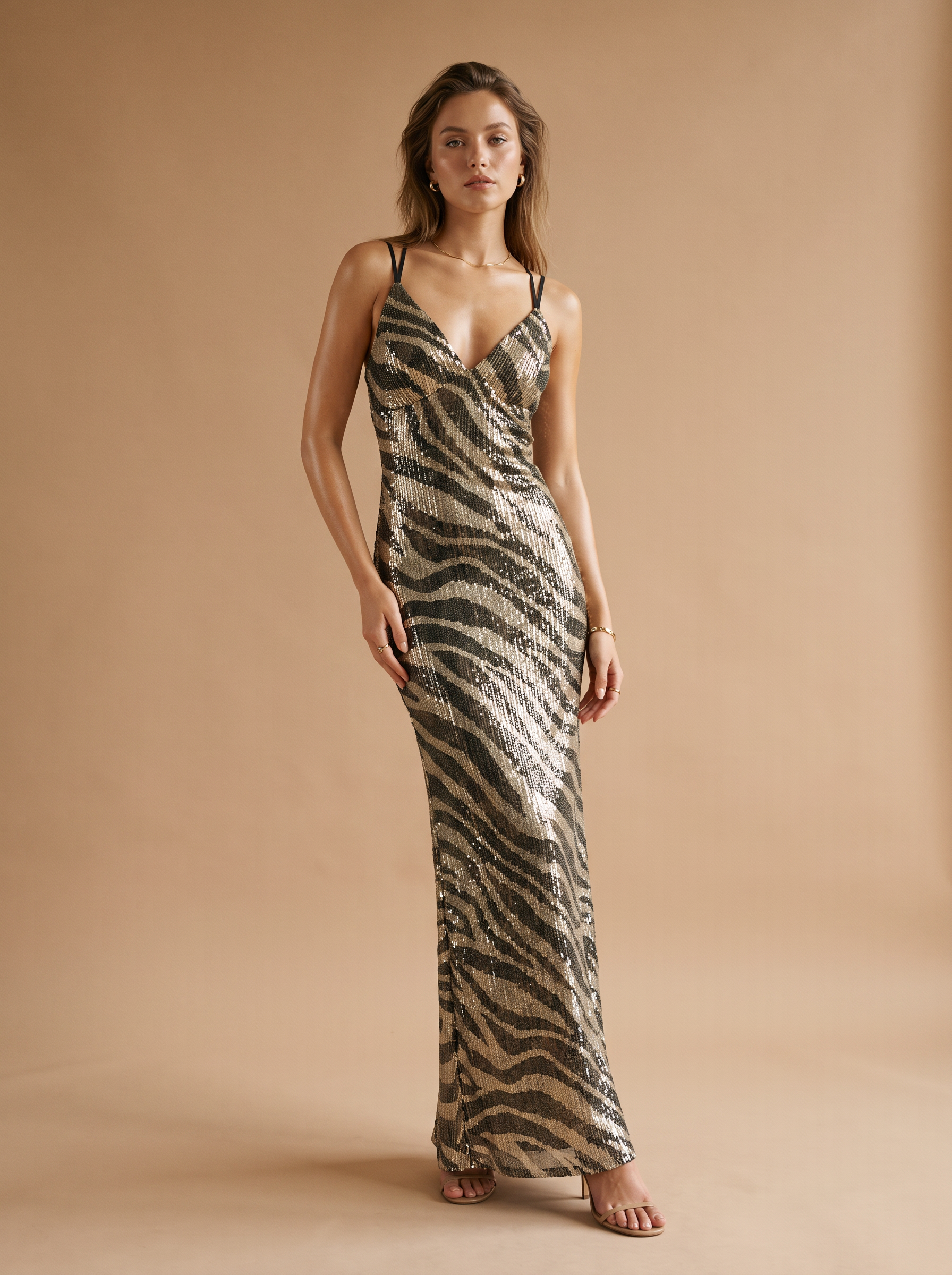 Sequin V‑Neck Maxi Dress