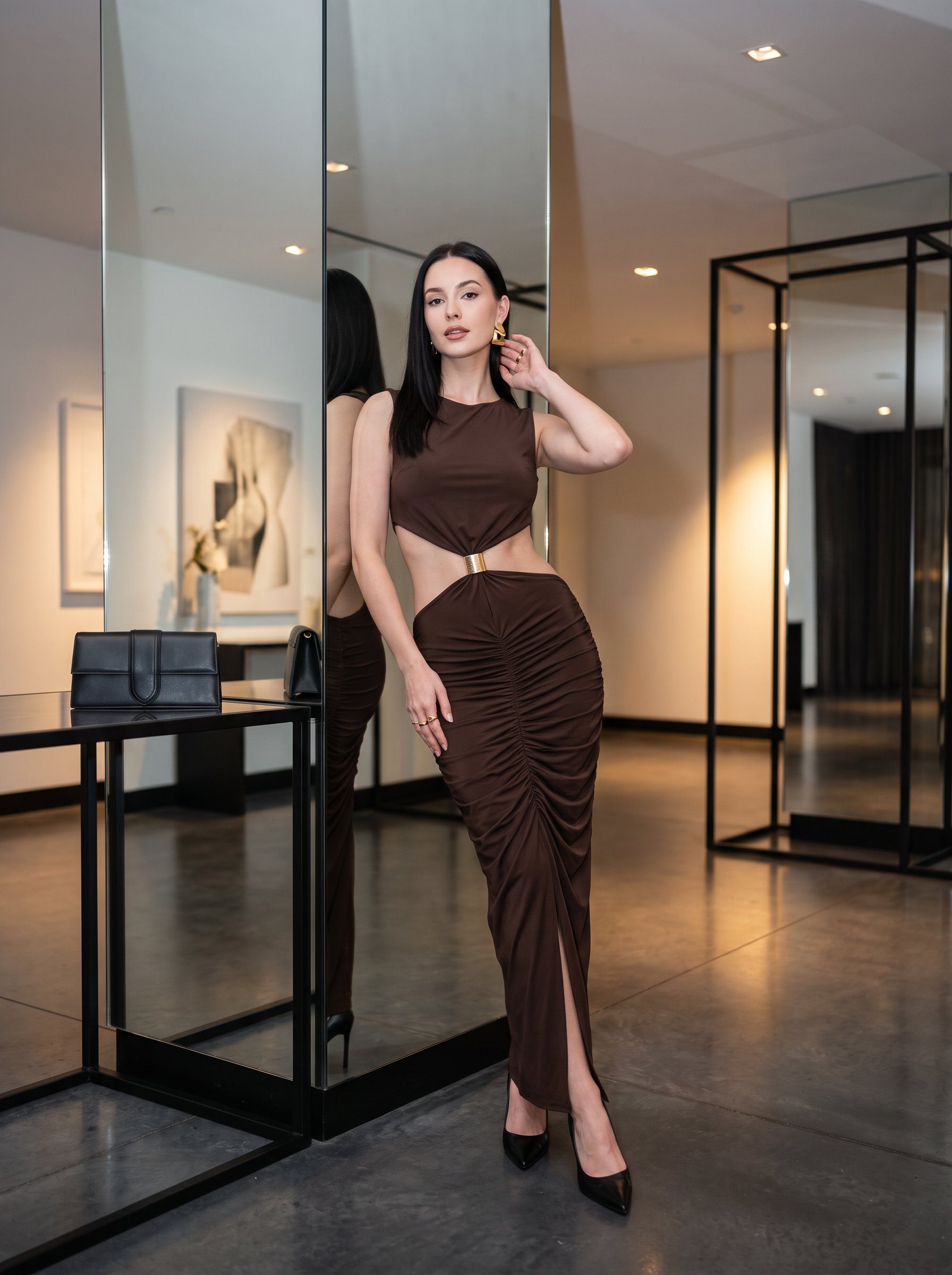 Midi Pencil Dress with Cut-Out Details