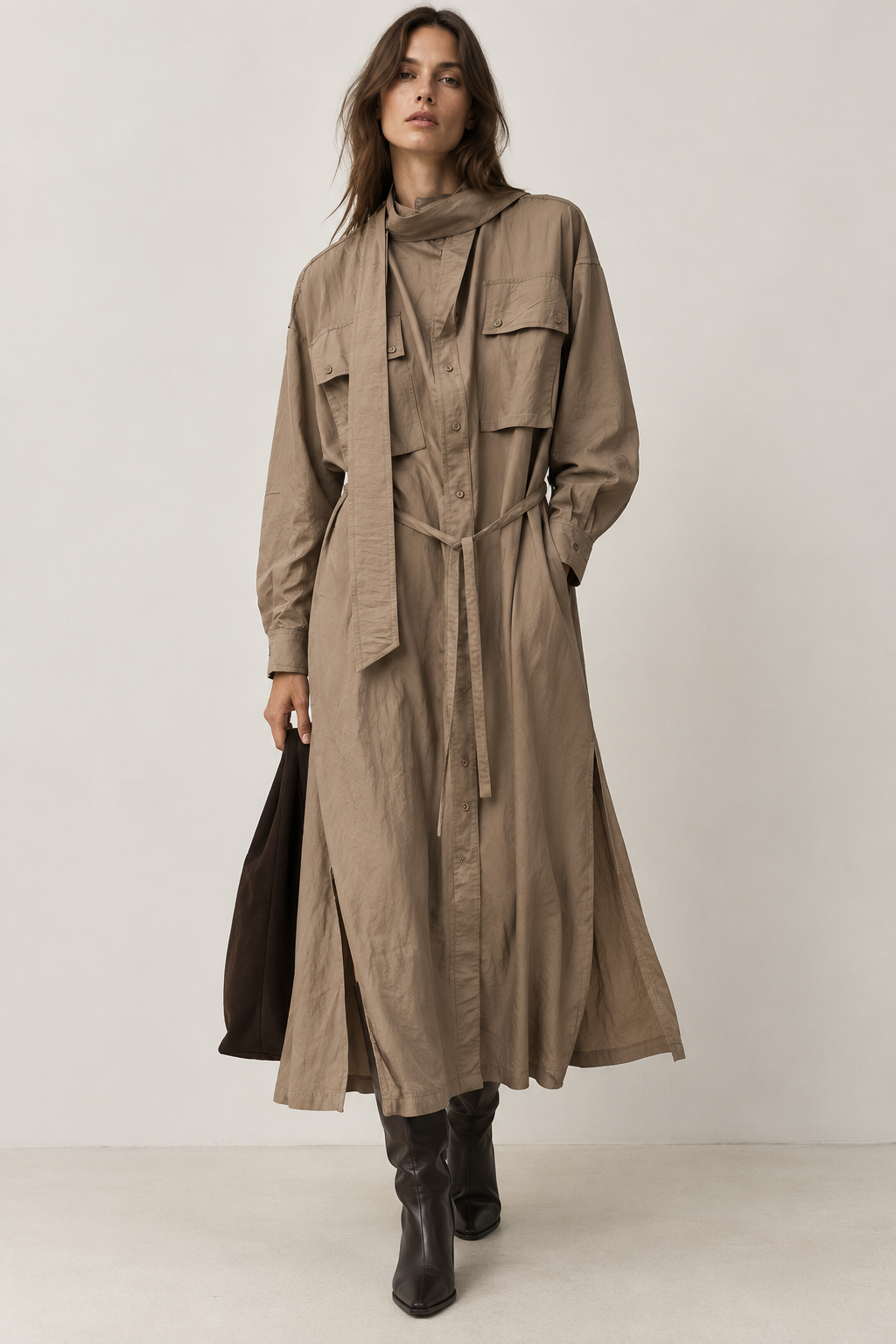 Belted Maxi Shirt Dress