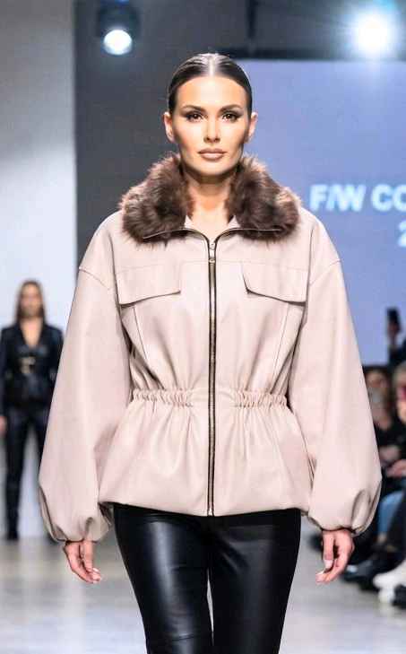 Fitted Faux-Leather Jacket with Cinched Waist