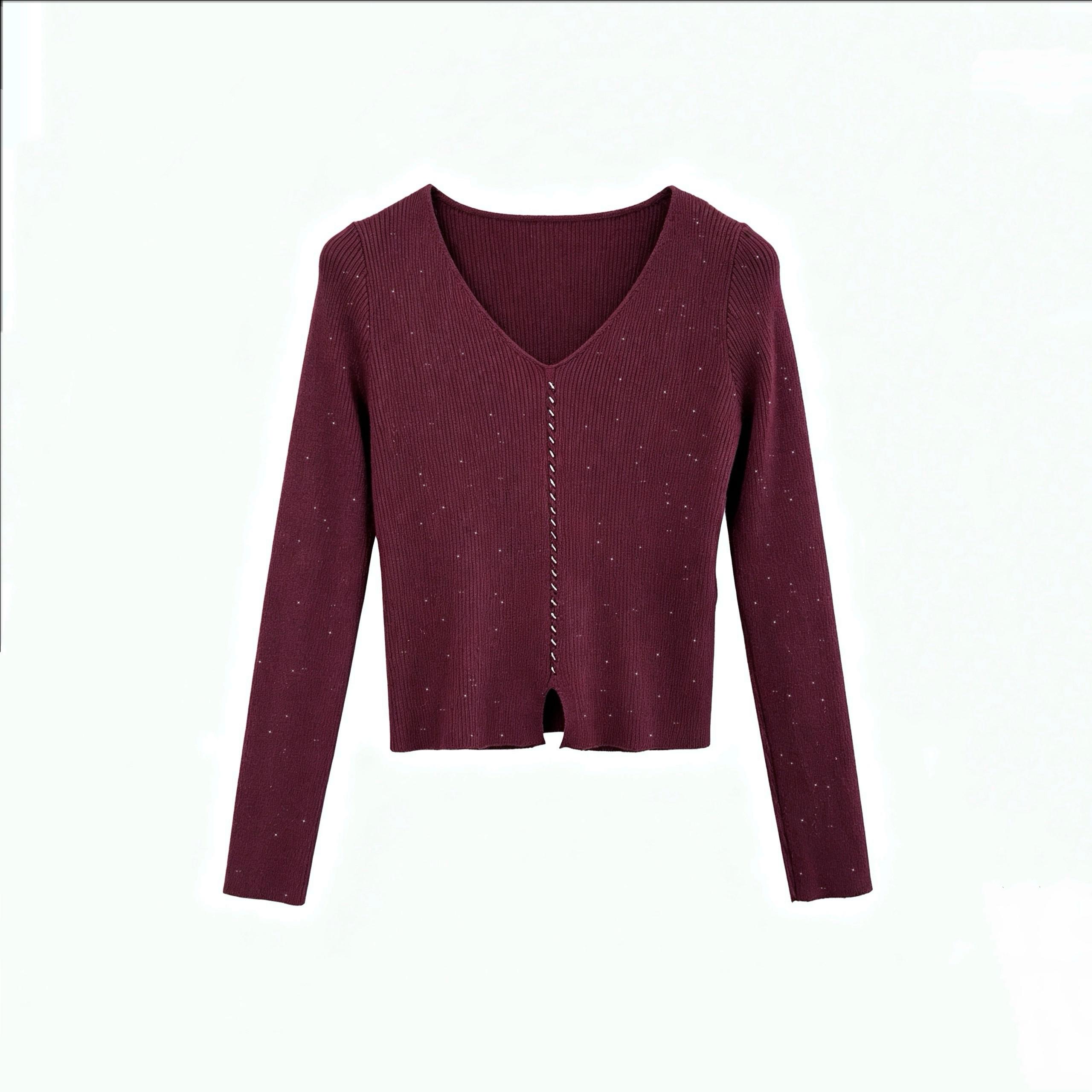 Fitted V‑Neck Sweater with Sequins