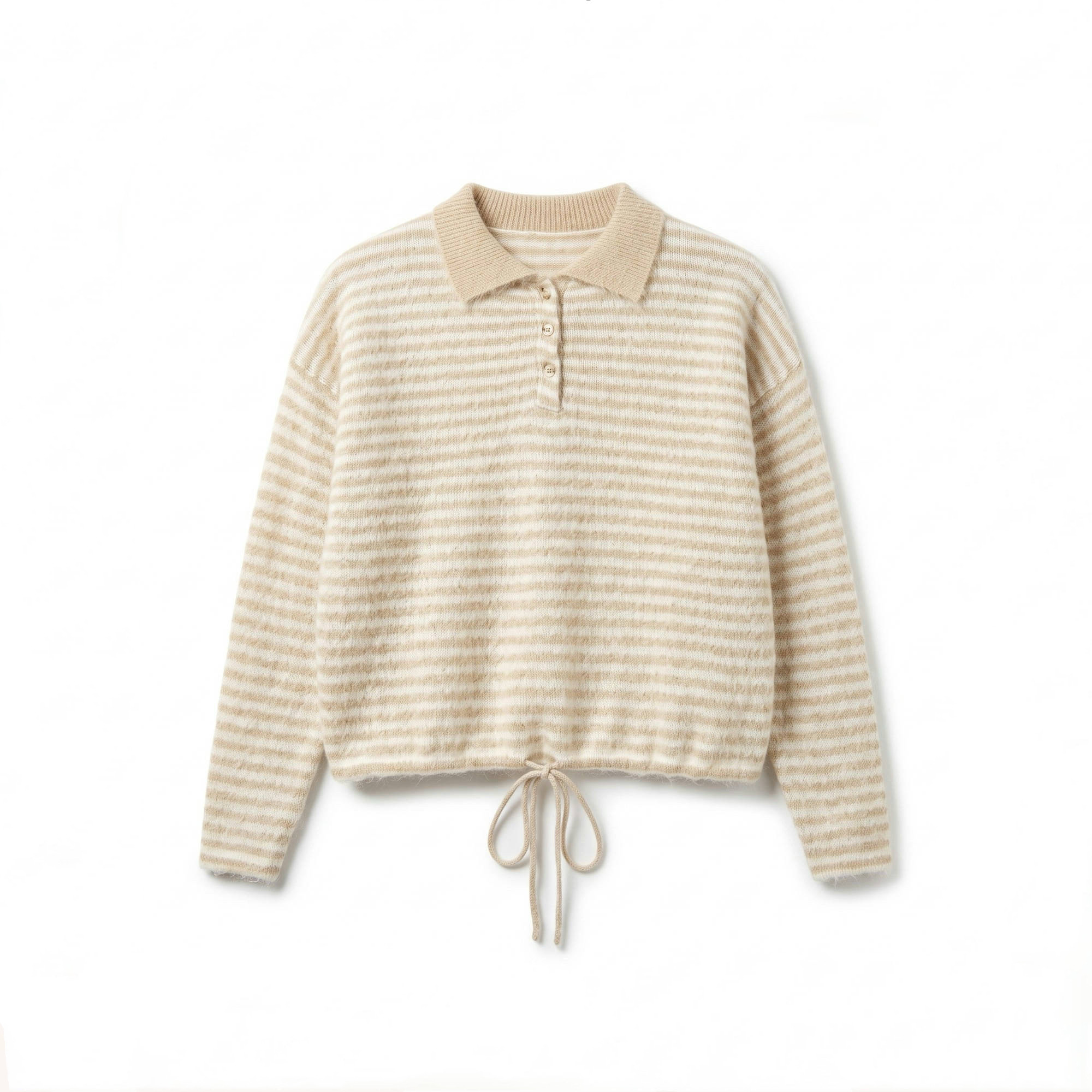 Polo‑Collar Striped Sweater