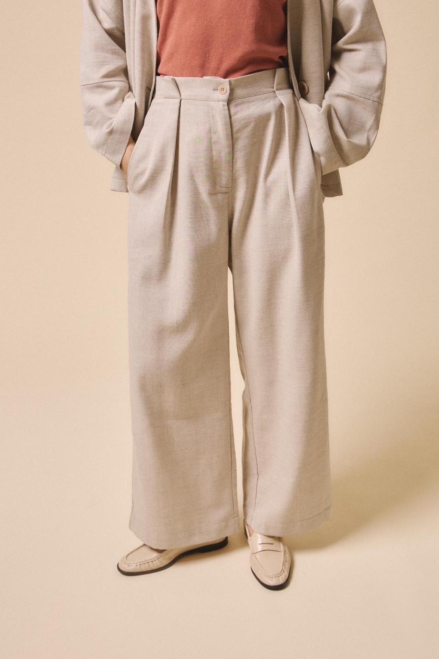 Wide-Leg Pleated Trousers