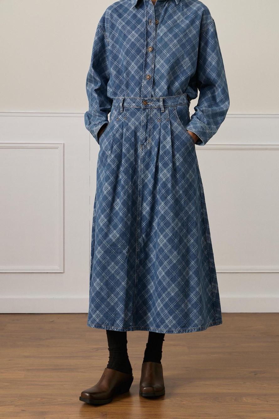 Checked A-line Midi Skirt