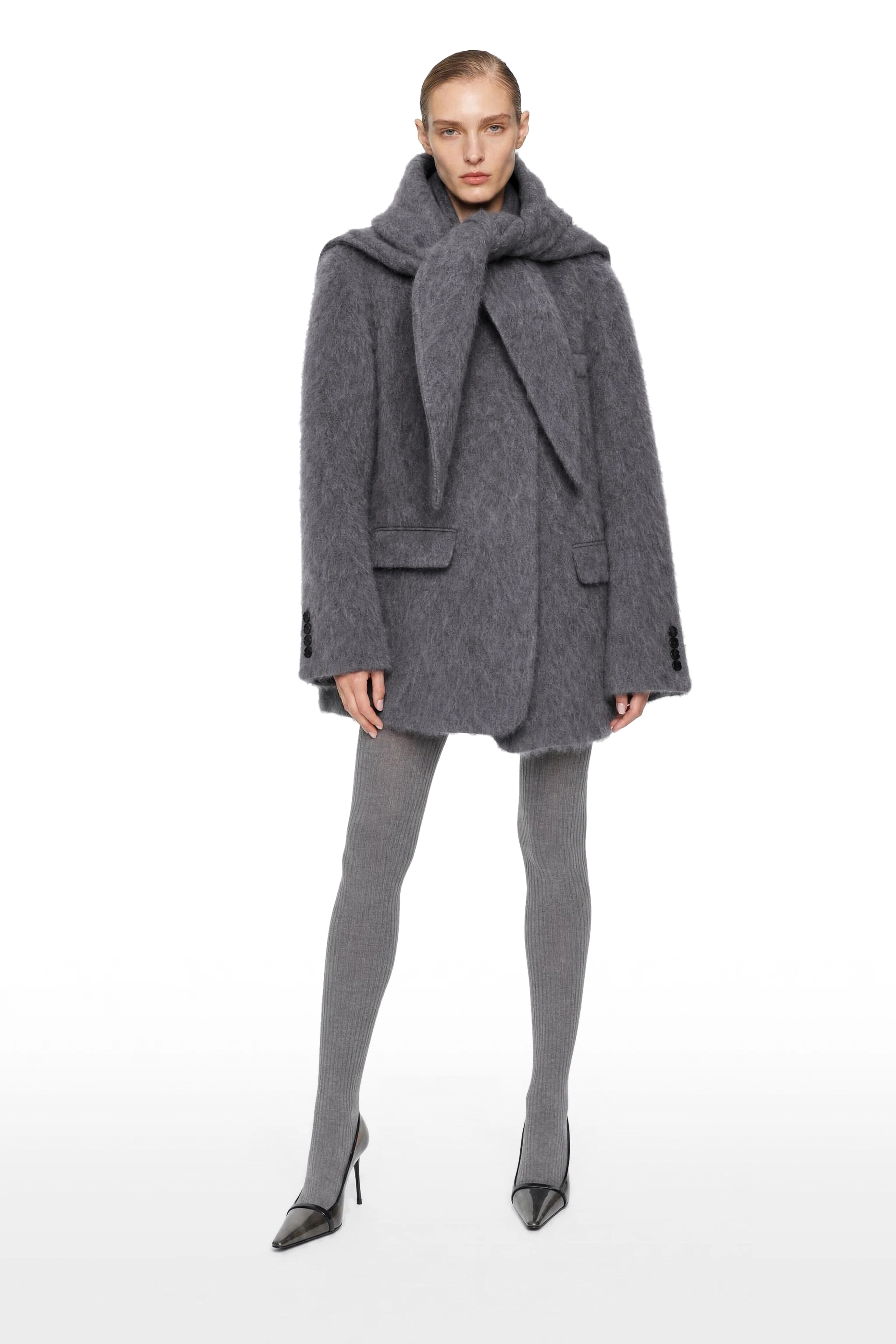 Long Funnel-Neck Jacket