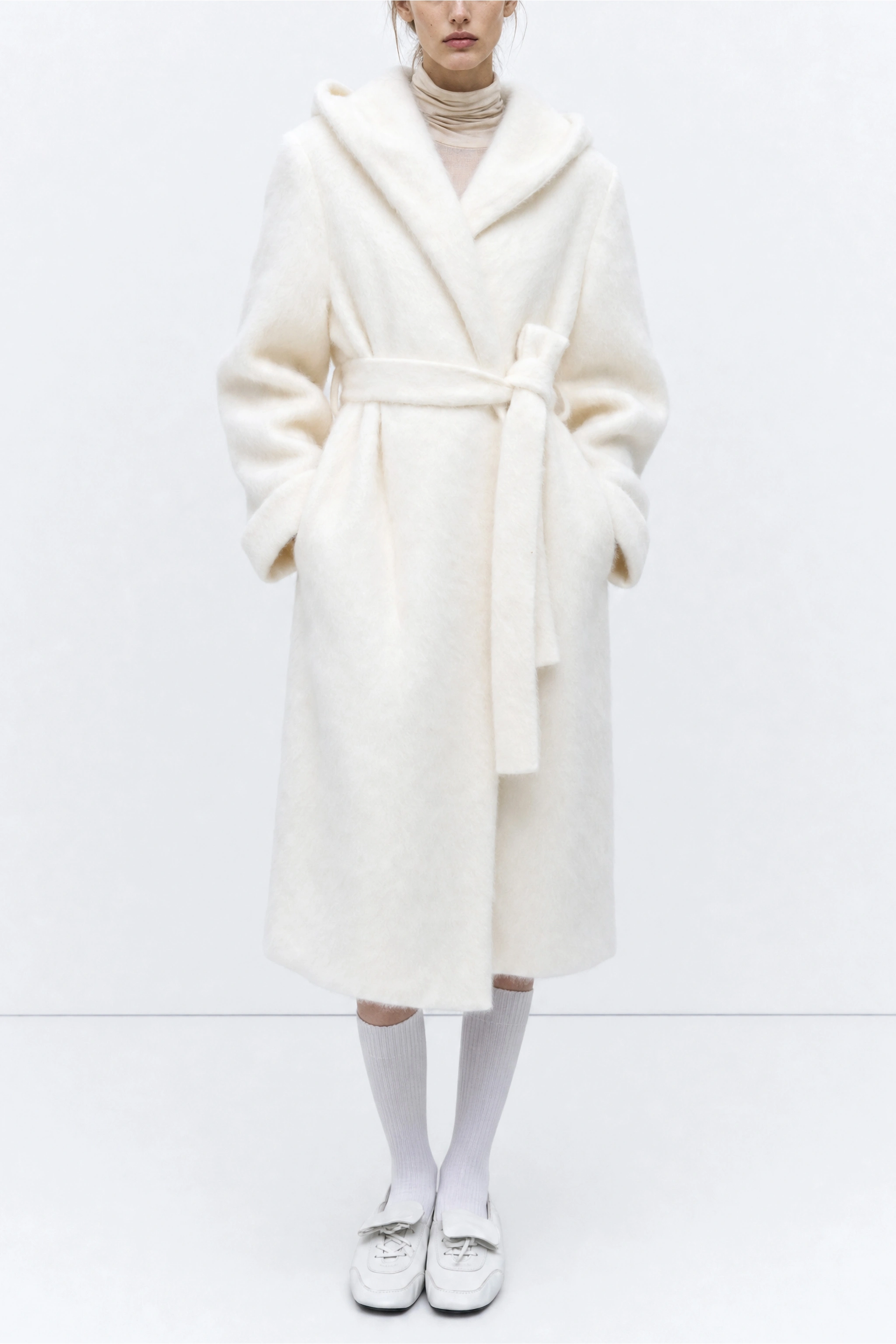 Midi Wrap Coat with Hood