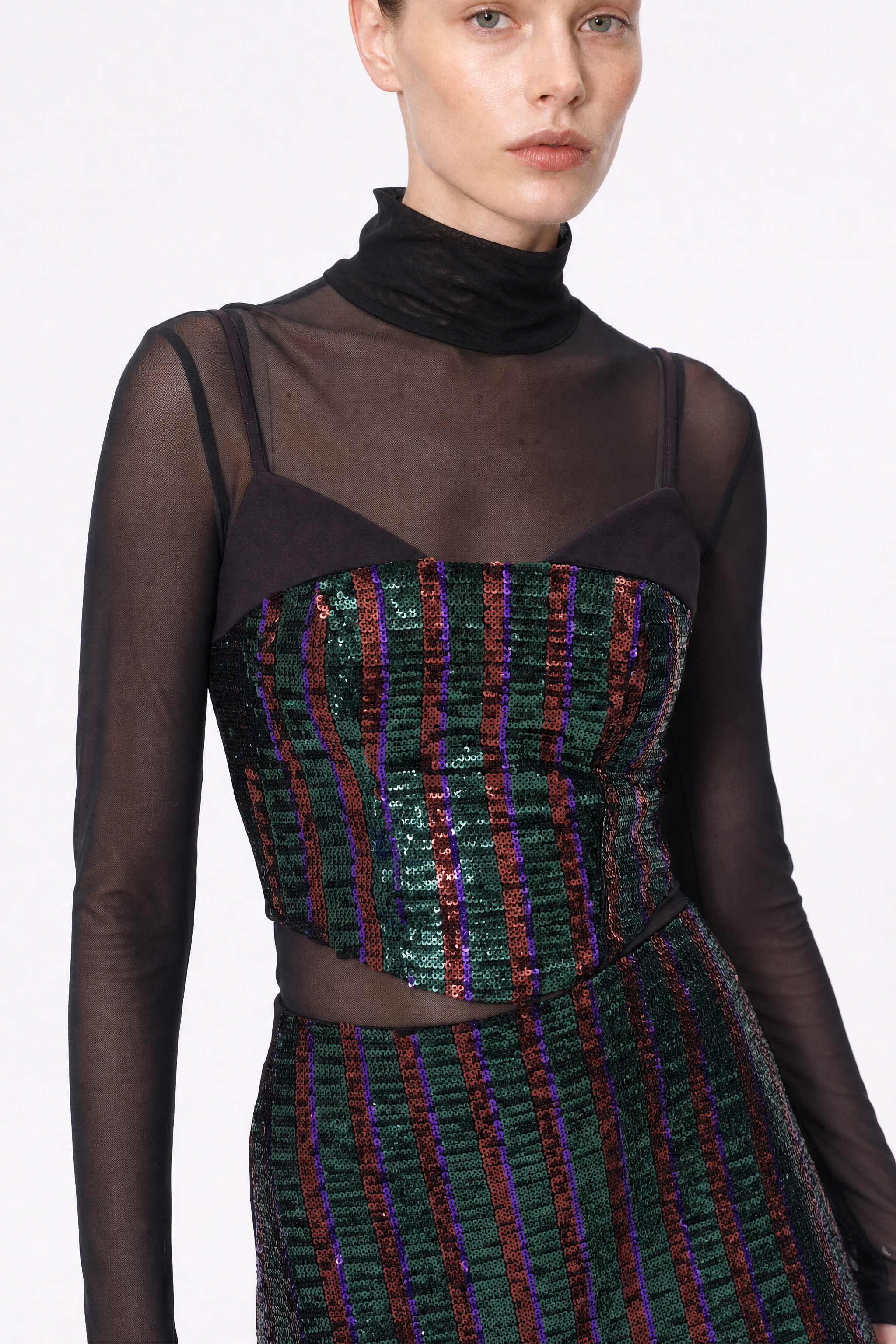 Cropped Sequin Top with Sweetheart Neckline