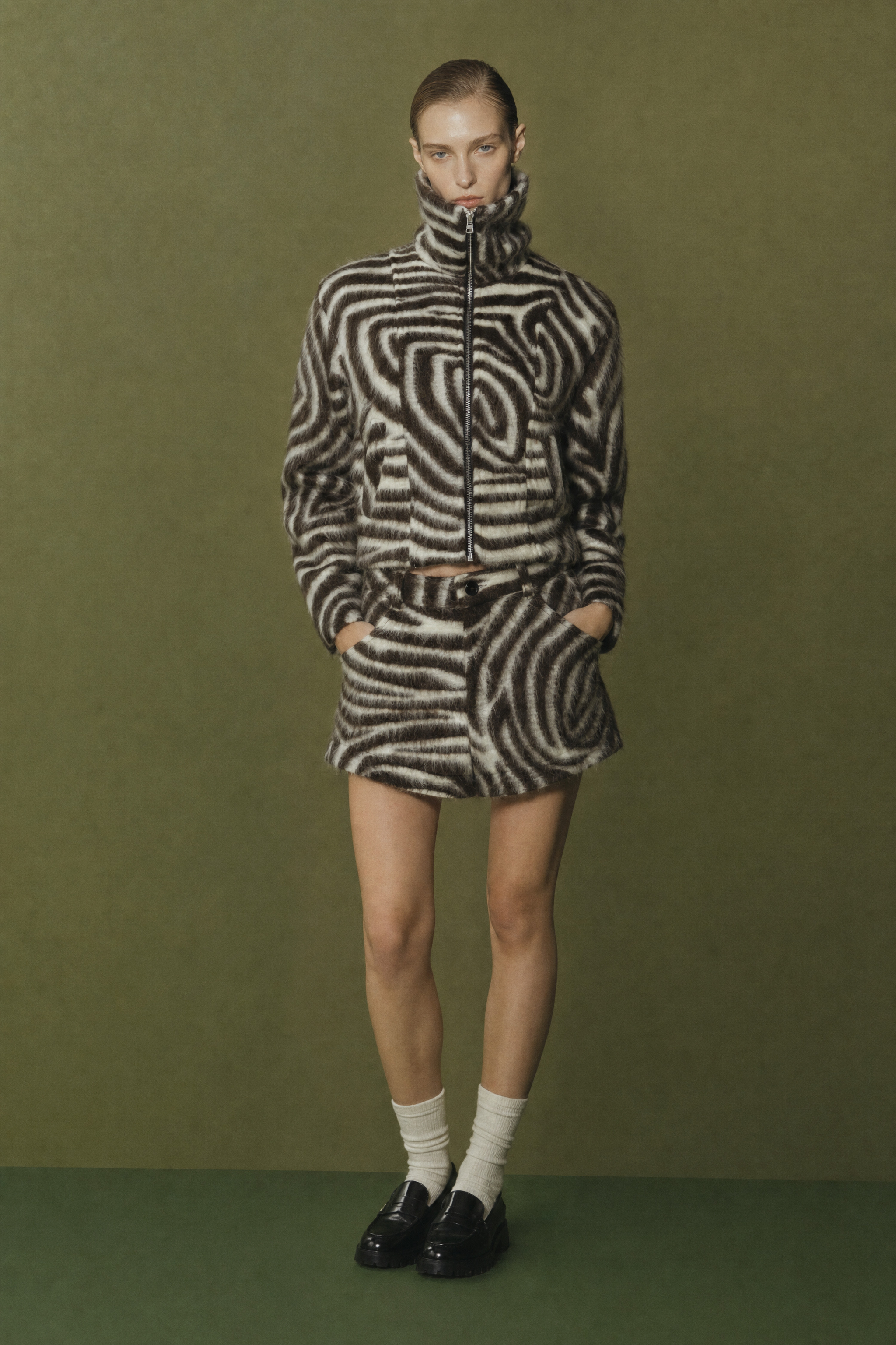 Patterned Faux-Fur Jacket