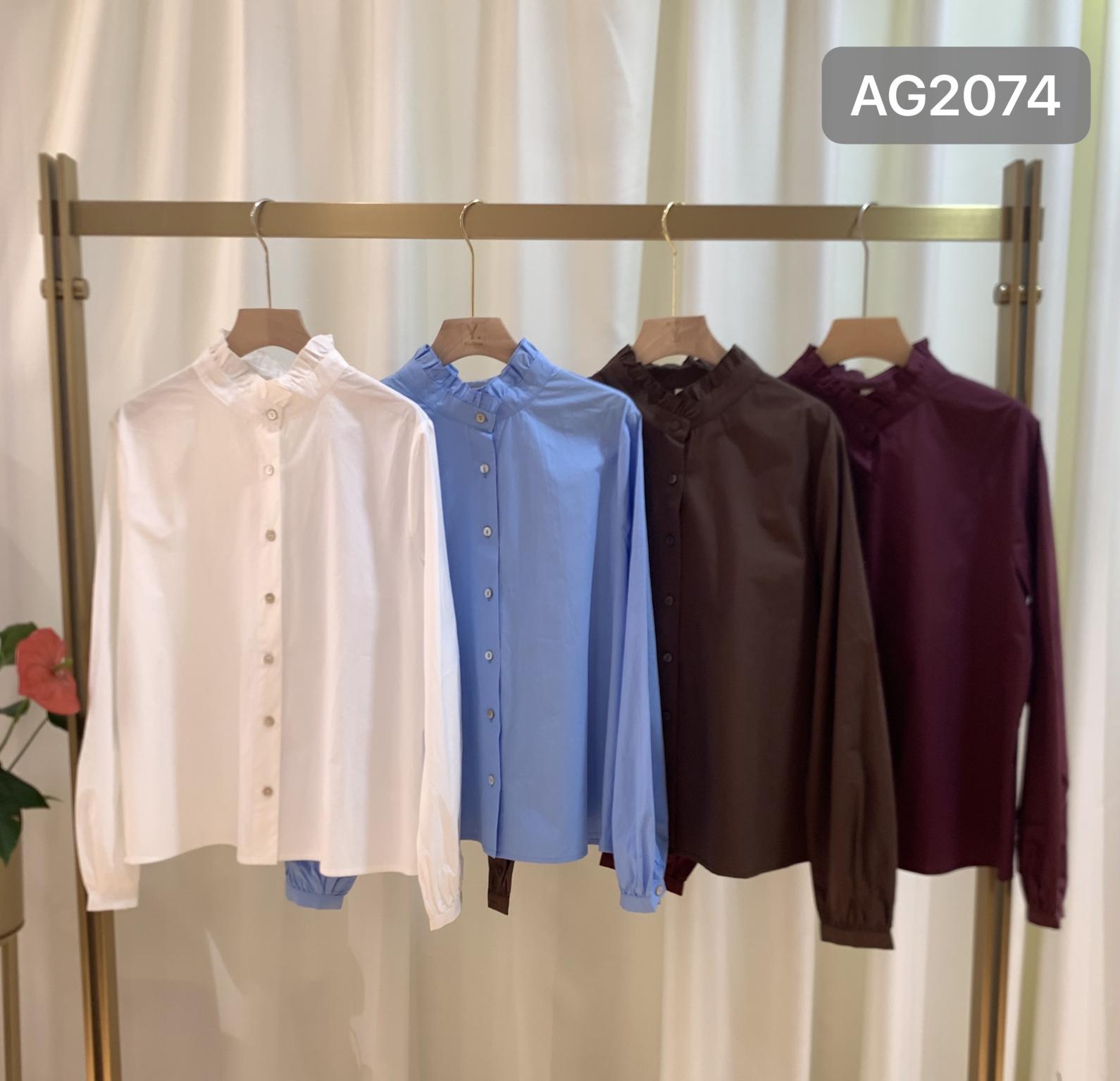 Ruffled Stand-Collar Shirt