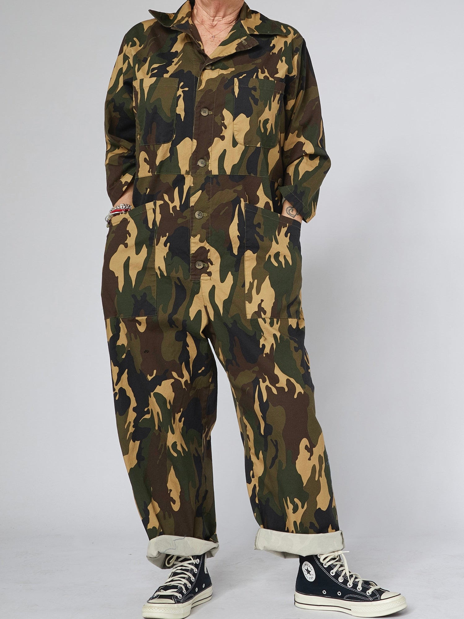 Relaxed Camo Jumpsuit with Shirt Collar
